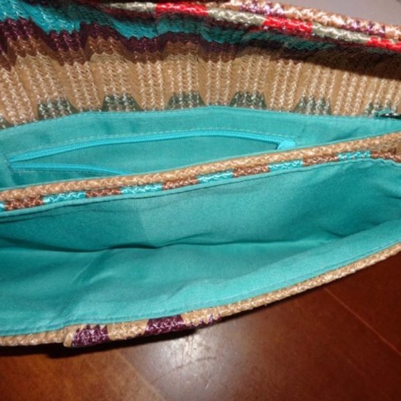 DESIGNER INSPIRED MULTI COLOR LINEN/STRAW CLUTCH/H - Picture 4 of 5